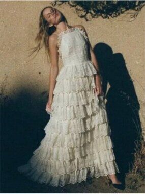 Doen Forsythia Tiered Maxi Dress Heirloom Magnolia Silk Organza LARGE